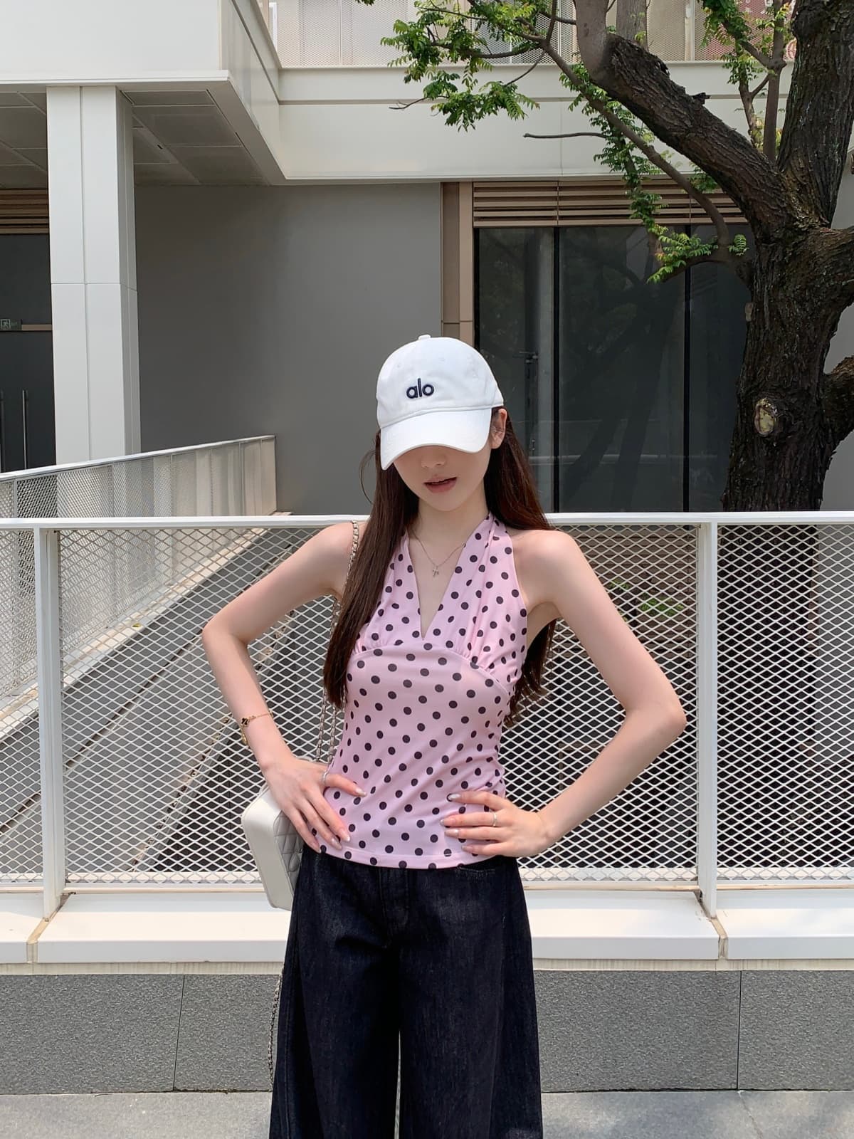 실사 정가 여름 한국 스타일 순수한 욕망 바람 도트 무늬 행침 목 주름 섹시함 몸매 가꾸기 슬림해 보이는 티셔츠 조끼 슬립 이미지 2