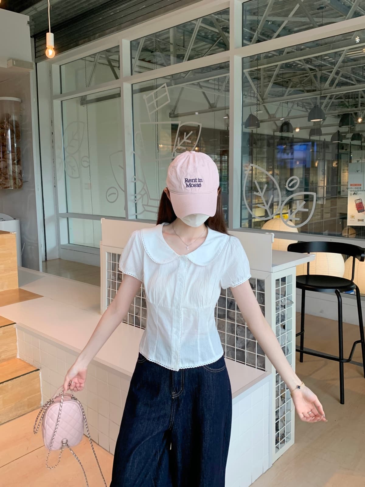 실사 정가 여름 한국 스타일 베이비 칼라 레이스 단추 디자인 주름 품격 다용도 반팔 티셔츠 맨위 상세 이미지 9
