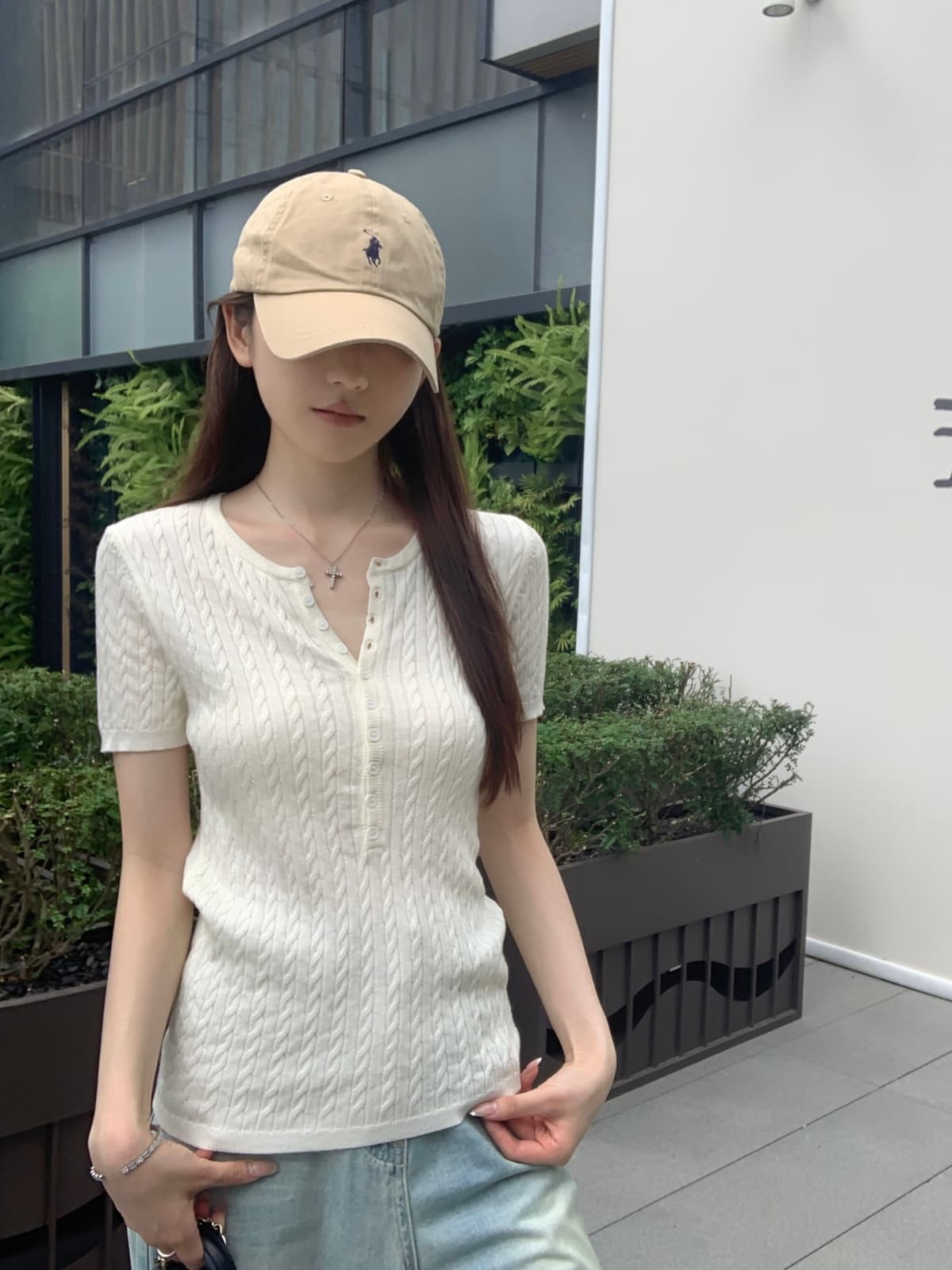 실사 정가 여름 한국 스타일 라운드 넥 단추 디자인 몸매 가꾸기 슬림해 보이는 품격 다용도 반팔 니트 스웨터 맨위 상세 이미지 26
