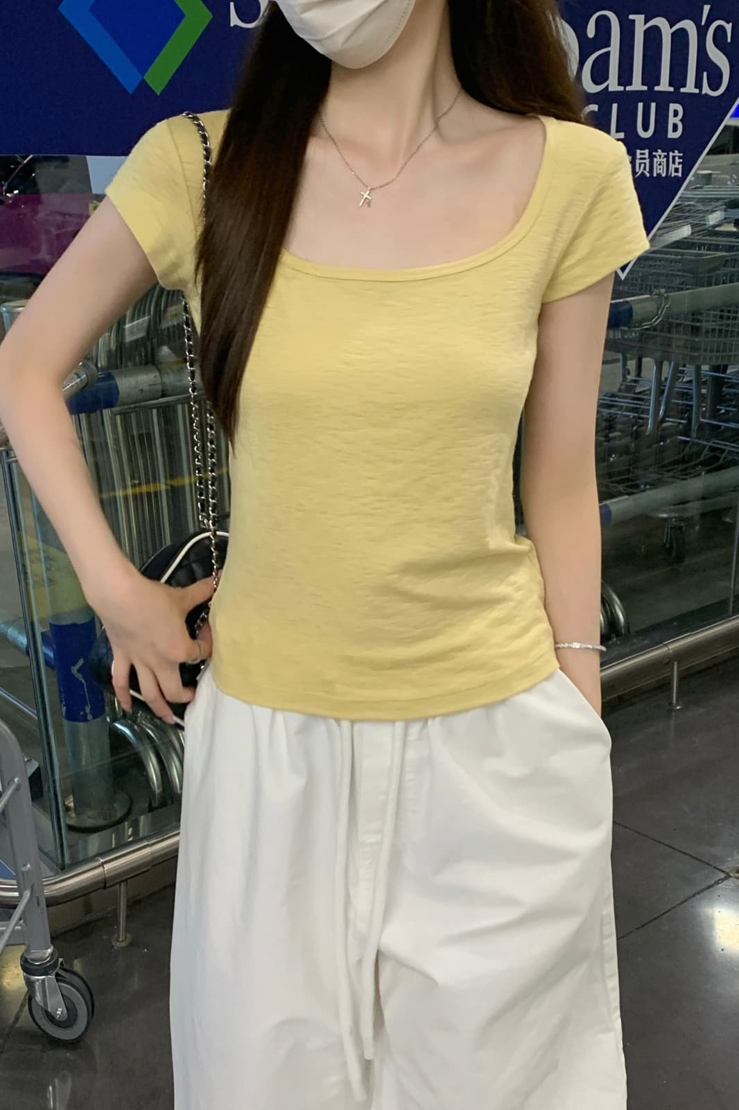 실사 정가 여름 한국 스타일 광장 칼라 단색 미니멀리즘 몸매 가꾸기 슬림해 보이는 품격 다용도 반팔 티셔츠 맨위 이미지 6
