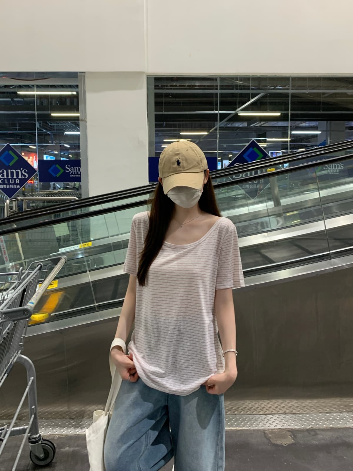 실사 정가 여름 한국 스타일 스트라이프 비스듬한 어깨 미니멀리즘 품격 다용도 루즈핏 반팔 티셔츠 맨위 상세 이미지 18