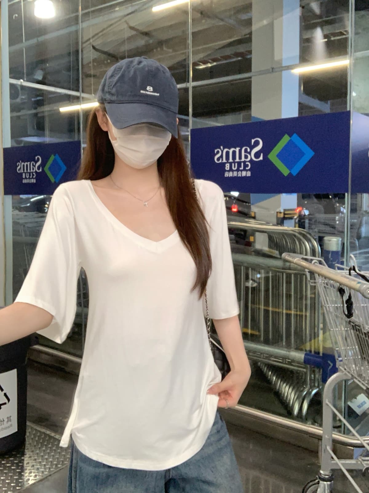 실사 정가 여름 한국 스타일 V넥 단색 미니멀리즘 품격 다용도 루즈핏 반팔 티셔츠 맨위 상세 이미지 13