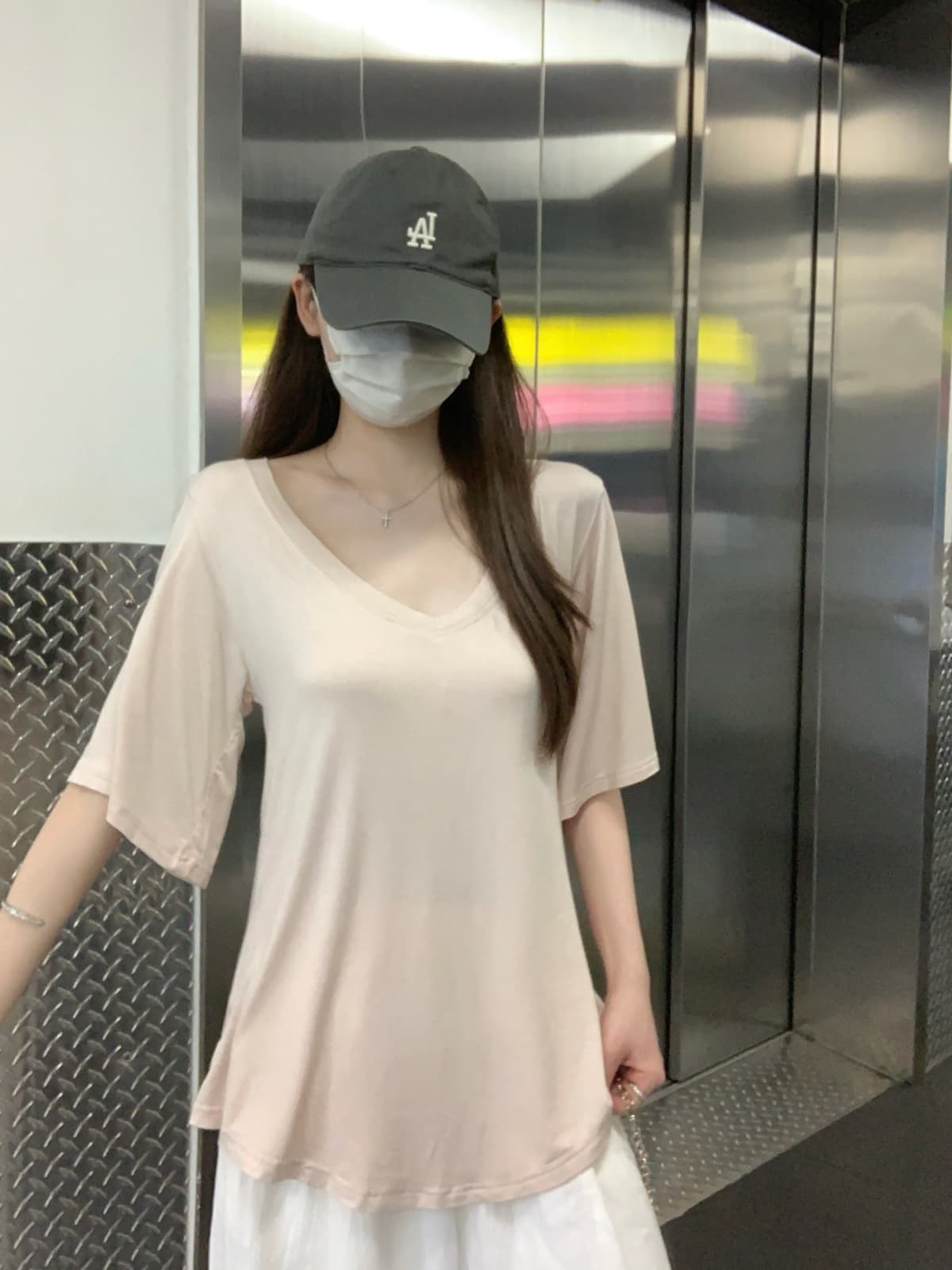 실사 정가 여름 한국 스타일 V넥 단색 미니멀리즘 품격 다용도 루즈핏 반팔 티셔츠 맨위 상세 이미지 22