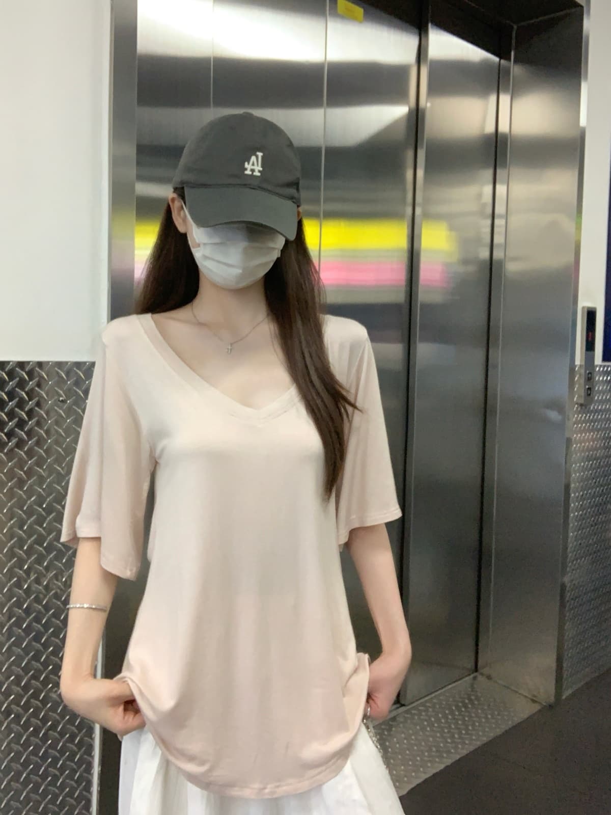 실사 정가 여름 한국 스타일 V넥 단색 미니멀리즘 품격 다용도 루즈핏 반팔 티셔츠 맨위 상세 이미지 24