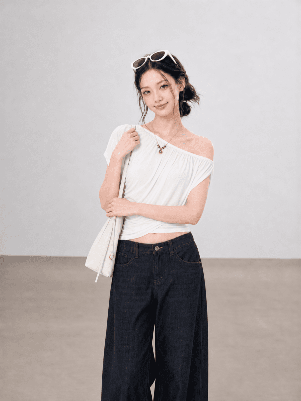 한 부서 품격 비스듬한 어깨 주름 티셔츠 여성 여름 페이크 레이어드 디자인 센스 몸매 가꾸기 순수한 욕망 오프숄더 패션 짧은 맨위 상세 이미지 2
