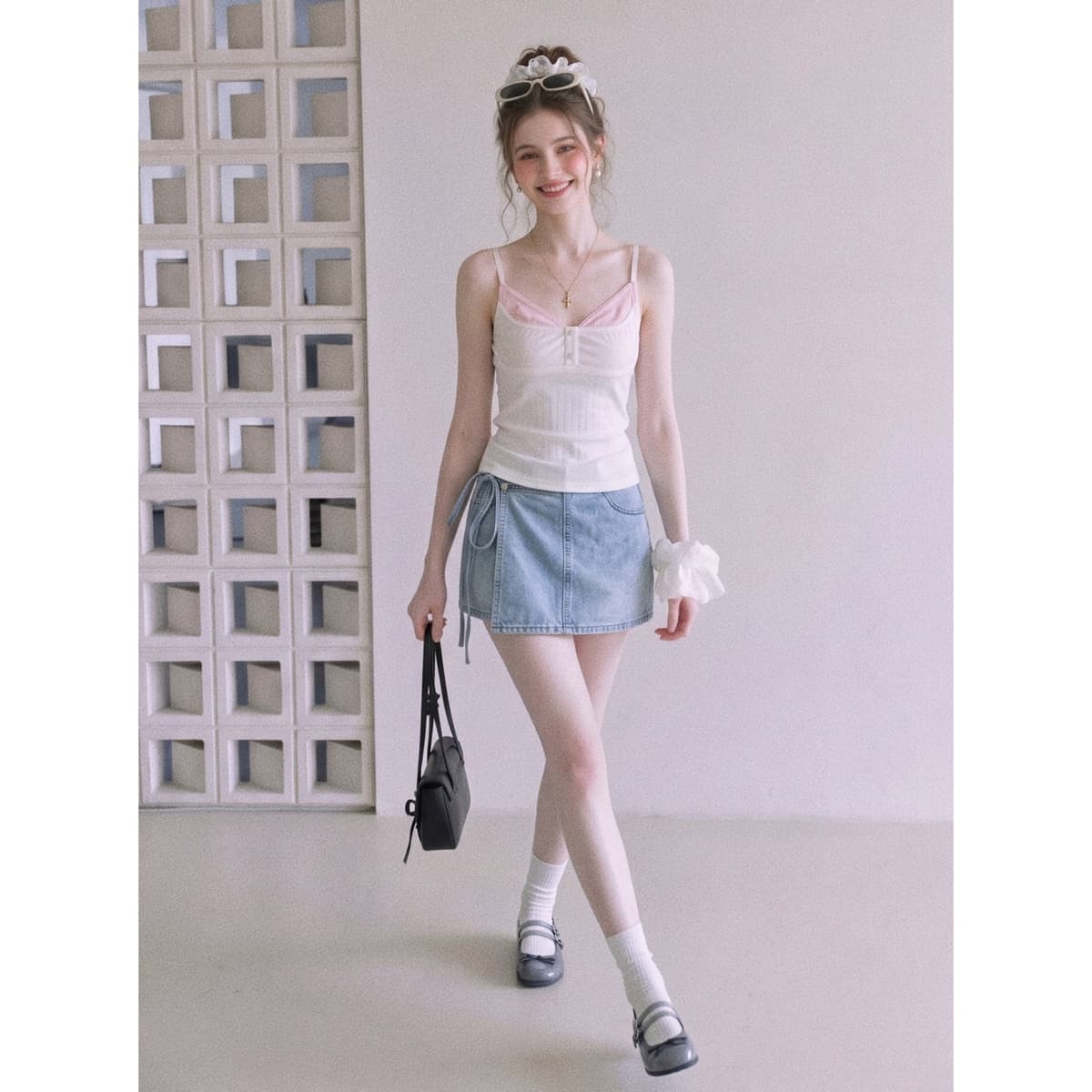 순수한 욕망 배색 페이크 레이어드 캐미솔 여름 새로운 인사이드 가져 가라. 만나는 외출용 몸매 가꾸기 슬림해 보이는 민소매 맨위 이미지 5