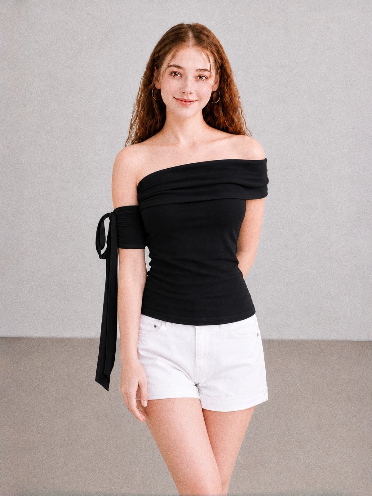 작은 대중 디자인 순수한 욕망 비스듬한 어깨 리본 반팔 t 셔츠 여성 여름 새로운 부드러운 연령 감소 몸매 가꾸기 오프숄더 맨위 상세 이미지 8