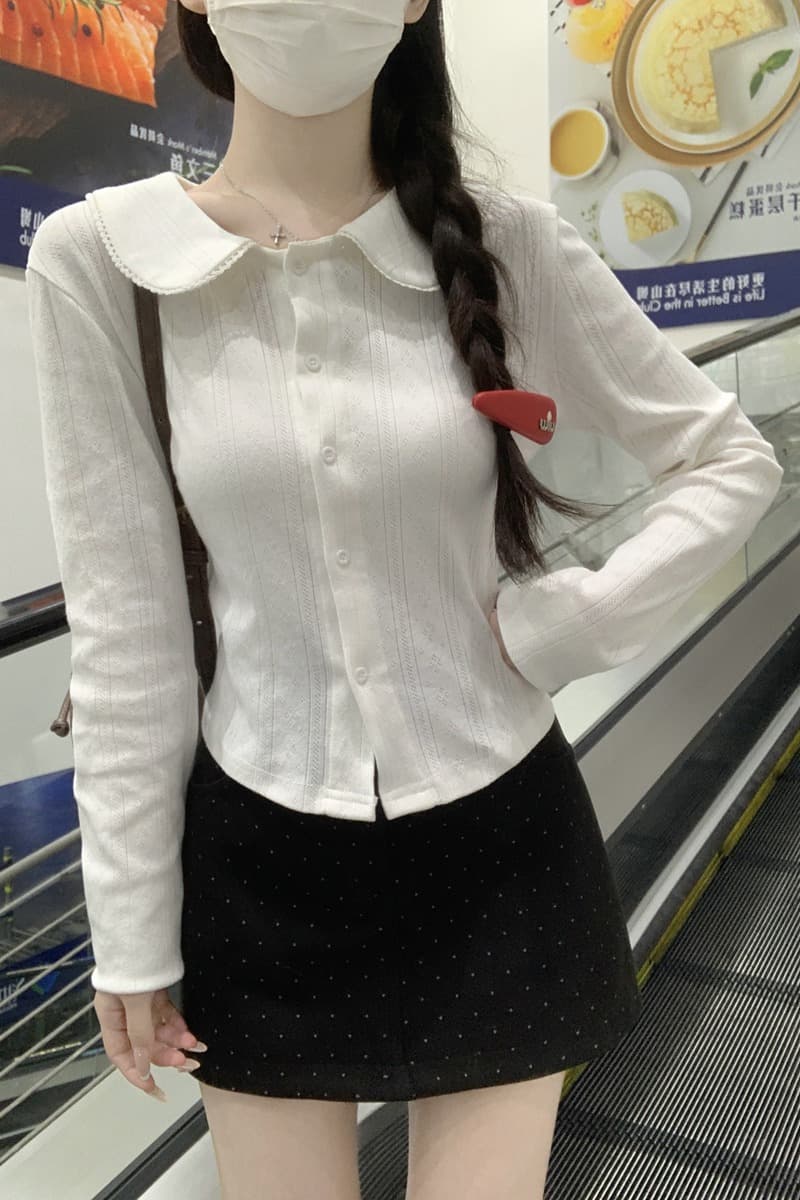 실사 정가 가을 한국 스타일 품격 부드러운 베이비 칼라 달콤함 연령 감소 긴팔 오픈 가디건 티셔츠 만나는 맨위 여성 이미지 6