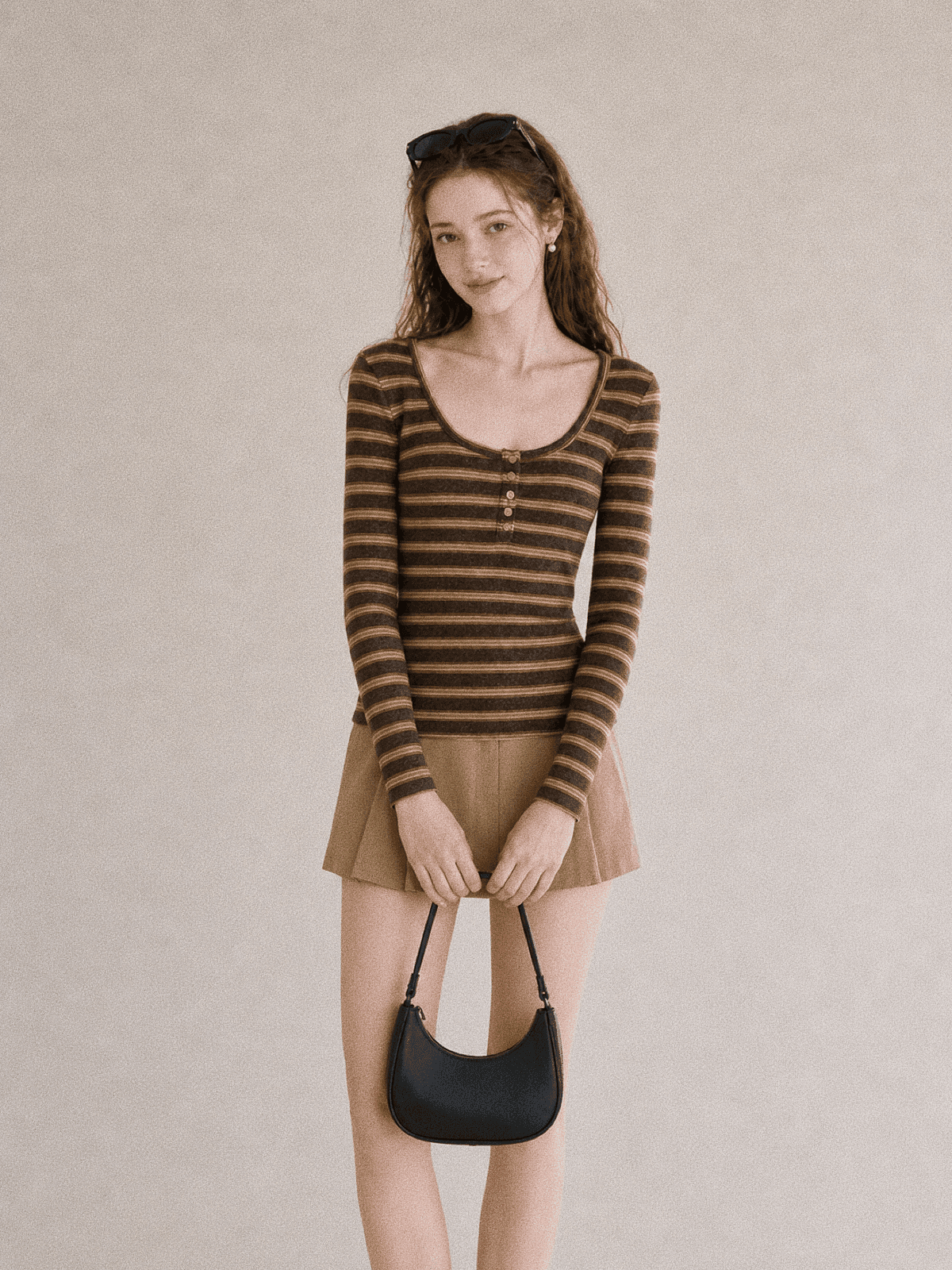 가을 한국 스타일 디자인 센스 배색 스트라이프 단추 u 칼라 양모 인사이드 가져 가라. 몸매 가꾸기 긴팔 티셔츠 만나는 맨위 상세 이미지 4