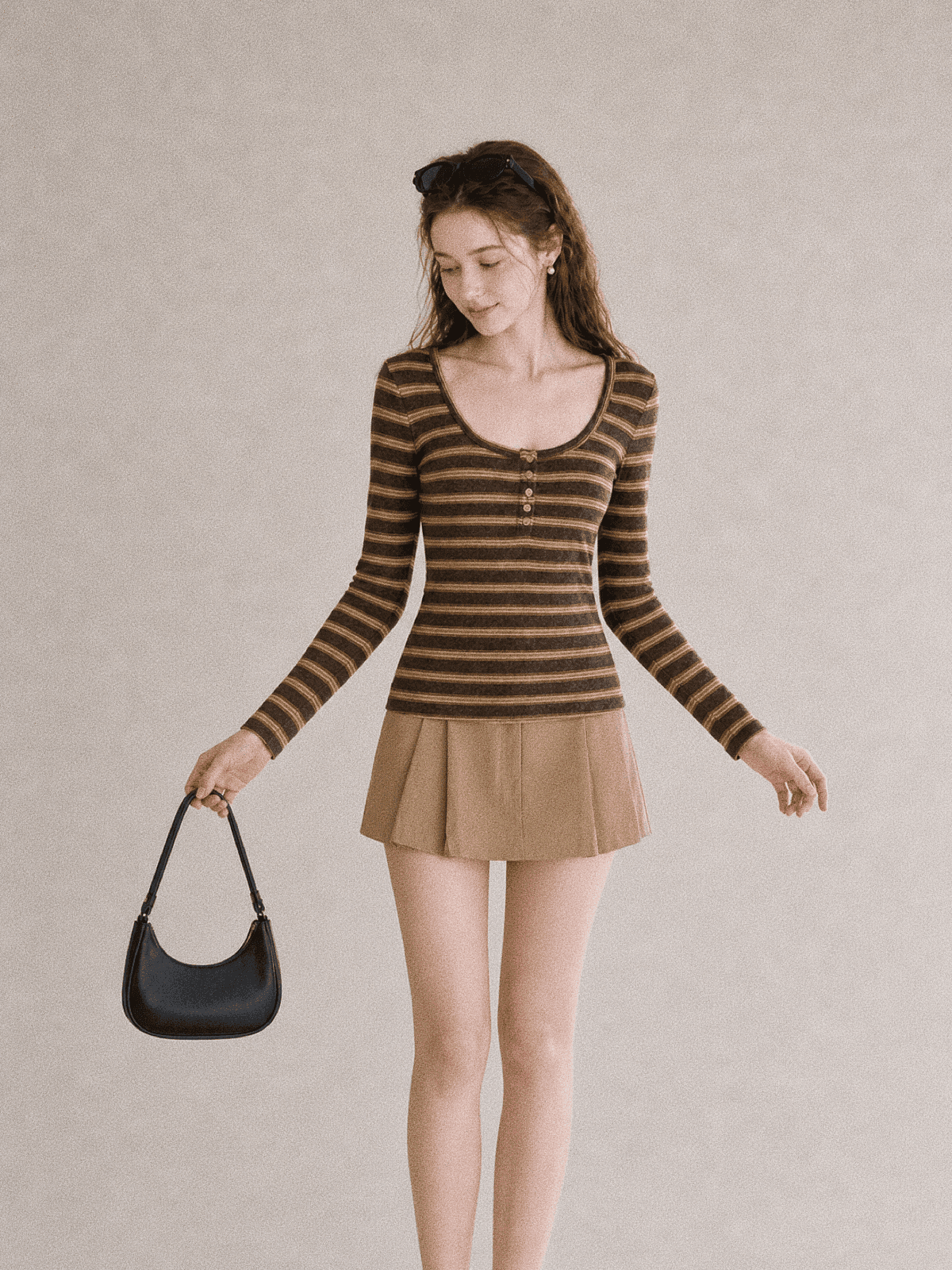 가을 한국 스타일 디자인 센스 배색 스트라이프 단추 u 칼라 양모 인사이드 가져 가라. 몸매 가꾸기 긴팔 티셔츠 만나는 맨위 상세 이미지 5