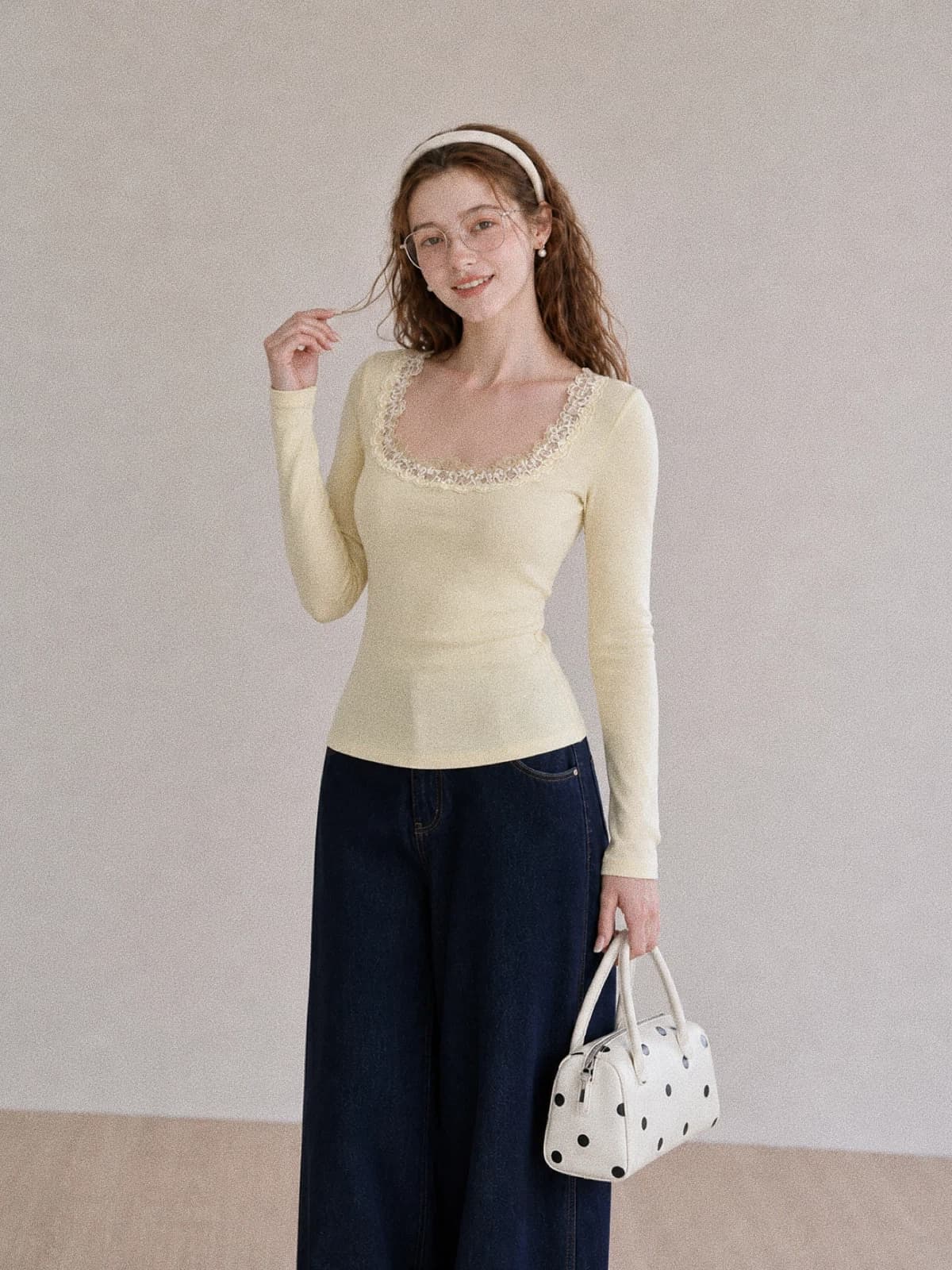 가을 새로운 순수한 욕망 부드러운 바람 광장 칼라 티셔츠 여성 몸매 가꾸기 슬림해 보이는 레이스 레이스 다용도 만나는 긴팔 맨위 상세 이미지 3