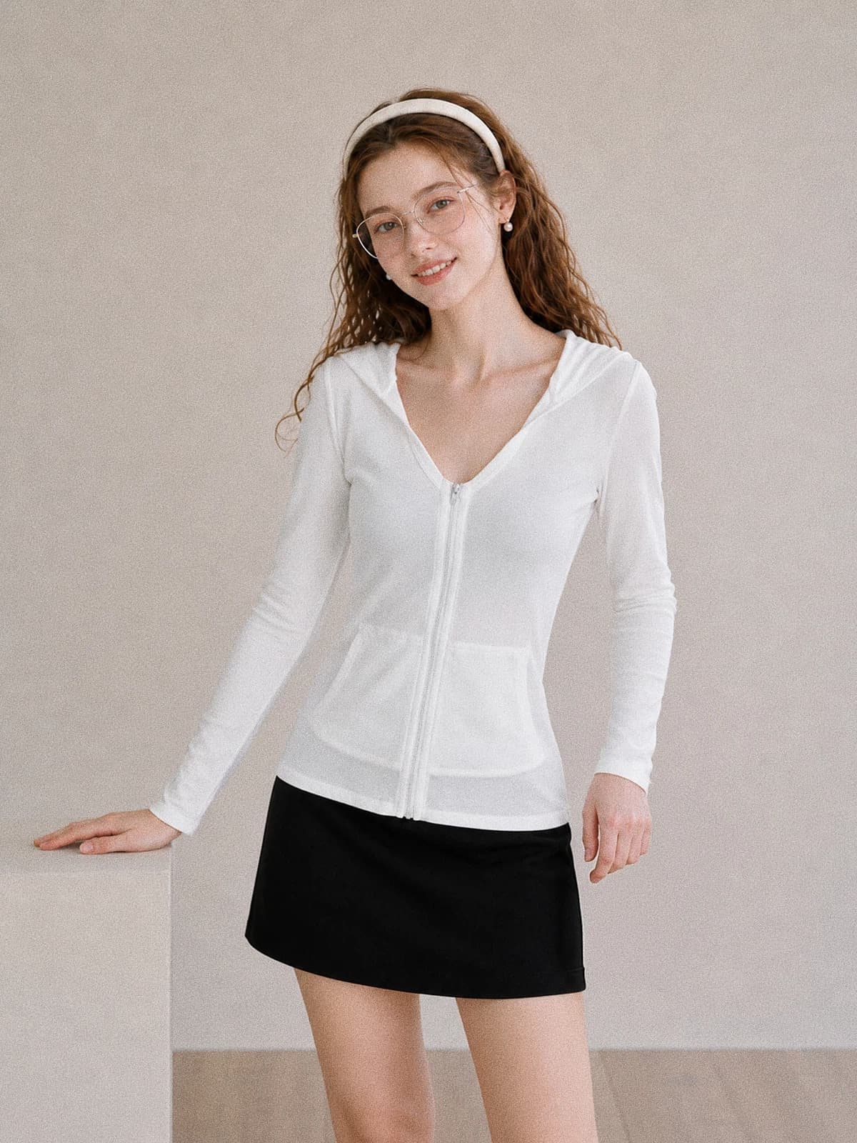 가을 새로운 한 부서 후드 지퍼 섹션 티셔츠 여성 몸매 가꾸기 슬림해 보이는 더블 측면 주머니 디자인 오픈 가디건 긴팔 맨위 상세 이미지 5