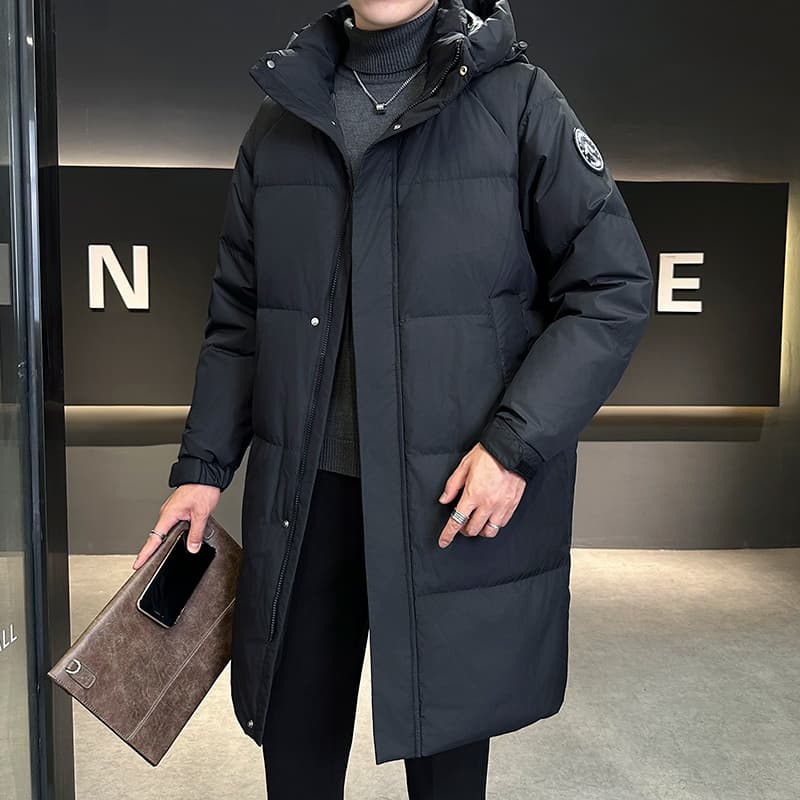 국경 간 야외 워크웨어 운동 후드 재킷 다운 재킷 남녀 중간 길이 높은 품질 국가 표준 후드 재킷