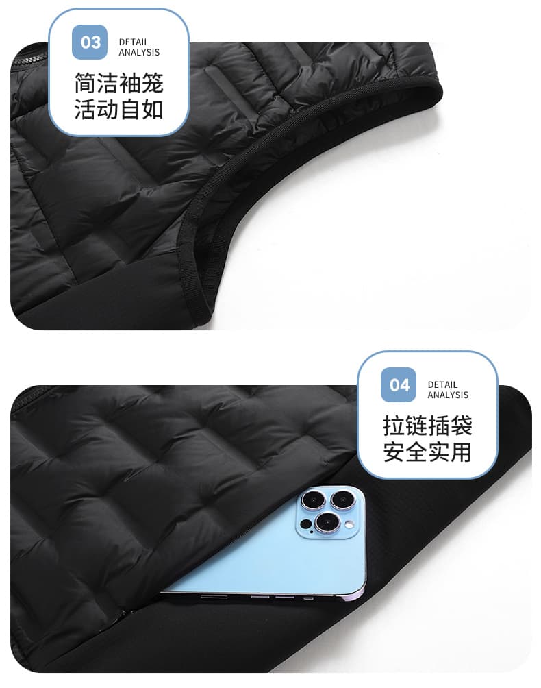 국경 간 새로운 남녀 같은 단락 야외 스포츠 얇고 가벼운 다운 조끼 높은 품질 새로운 국가 표준 90 플러시 커플 조끼 상세 이미지 9