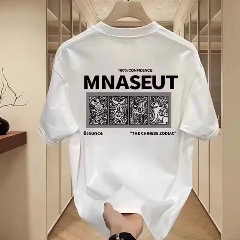 국경 간 반팔 티셔츠 남성 조수 브랜드 여름 루즈핏 5 점 소매 새로운 인터넷 유명인 트렌드 ins 미니멀리즘 프린트 맨위 상세 이미지 12