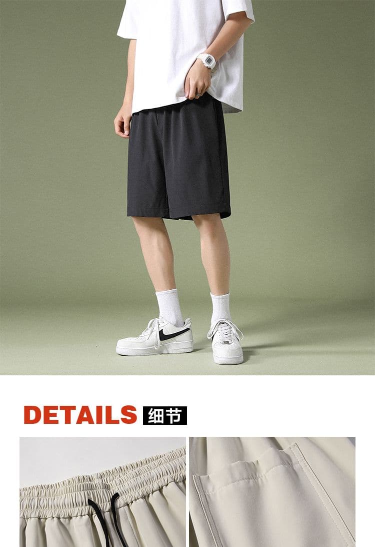 국경 간 새로운 여름 얼음 센스 바지 해변 바지 남성 루즈핏 운동 바지 단색 도루 센스 정장 바지 5 점 바지 상세 이미지 1