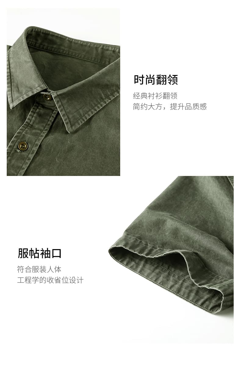 국경 간 남성 새로운 여름 폭발 반팔 셔츠 순면 워싱 재킷 워크웨어 폴로 칼라 재킷 아메리칸 조수 브랜드 상세 이미지 20
