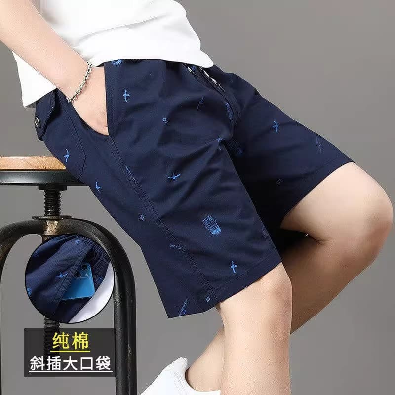 여름 순면 얇은 스타일 워크웨어 반바지 남자 루즈핏 오부 바지 중년 아빠 로드 중 캐주얼 운동 바지 해변 바지