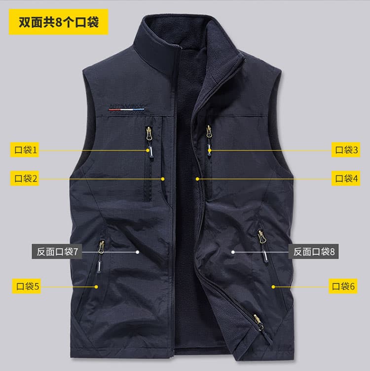국경 간 트렌드 운동 야외 착용 남성 조끼 기타 주머니 가을 겨울철 털이 있는 어깨 조끼 베스트 빅 사이즈 상세 이미지 6