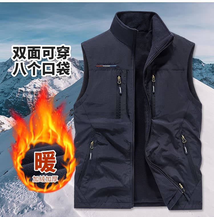 국경 간 트렌드 운동 야외 착용 남성 조끼 기타 주머니 가을 겨울철 털이 있는 어깨 조끼 베스트 빅 사이즈 상세 이미지 7