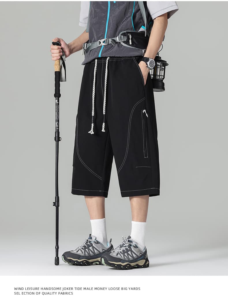 실사 산계 야외 배색 지퍼 워크웨어 7부 바지 남녀 여름 얇은 스타일 루즈핏 내마모 도보 여행 등산 반바지 상세 이미지 17