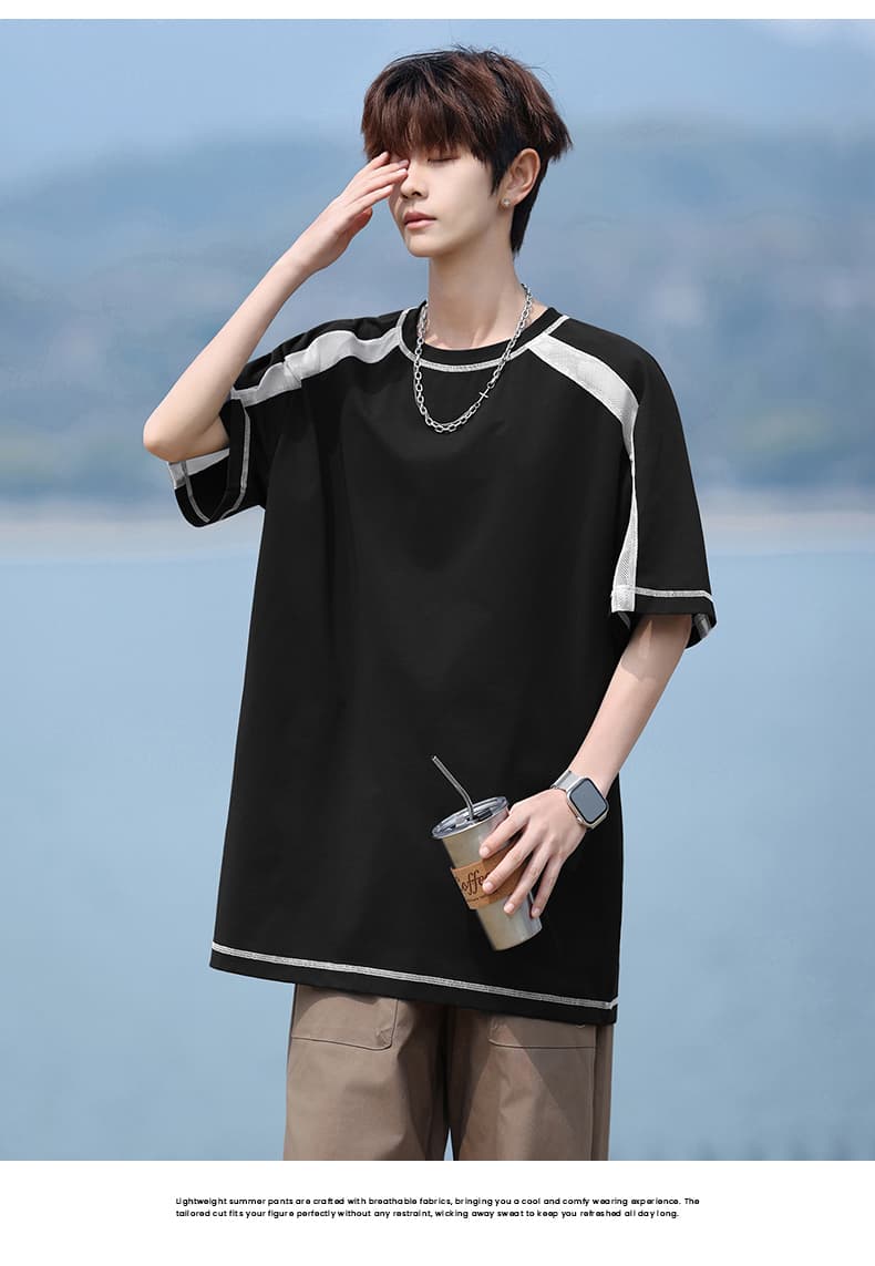 케이블 루오 Na 얼음 센스 반팔 티셔츠 남자 여름 2026 새로운 통기성 메쉬 속도 건조한 차가운 센스 루즈핏 소년 동정 t 상세 이미지 12