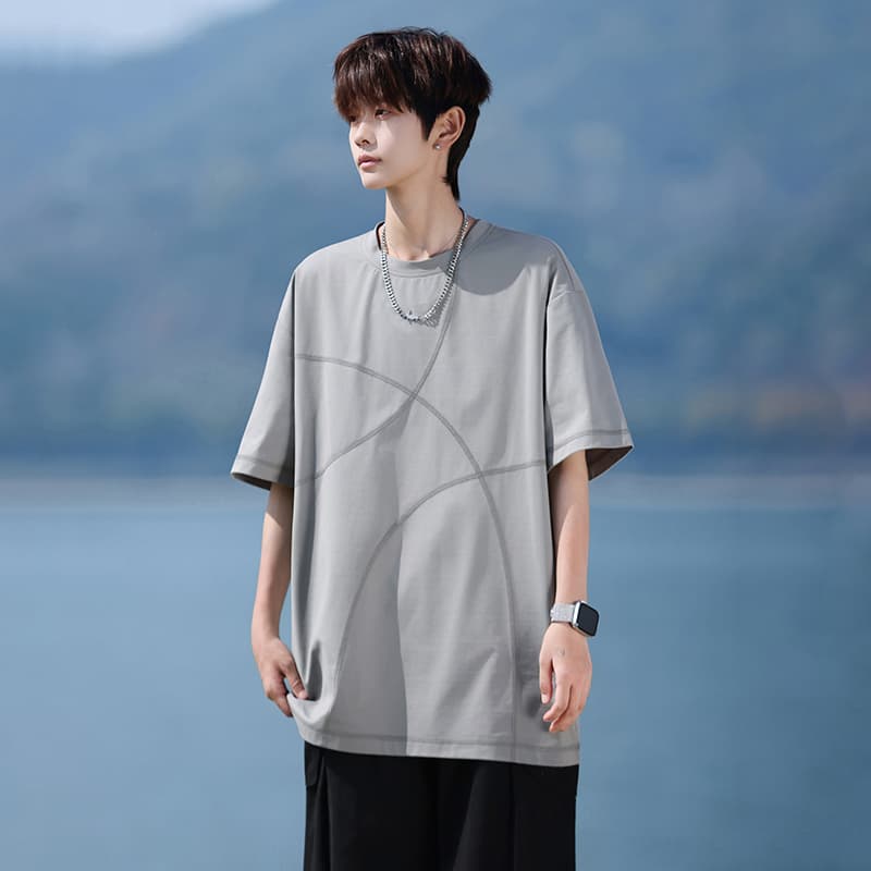 실사 차가운 센스 반팔 티셔츠 남성 여름 2026 새로운 통기성 반소매 맨위 루즈핏 여름 드레스 소년 동정 t 이미지 3