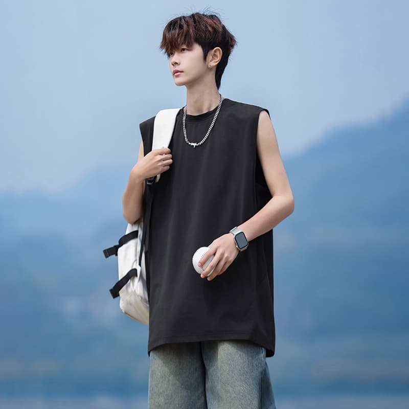 실사 트렌드 얼음 센스 조끼 남성 여름 조수 브랜드 외출용 인사이드 가져 가라. 운동 속옷 아메리칸 어깨 민소매 티셔츠