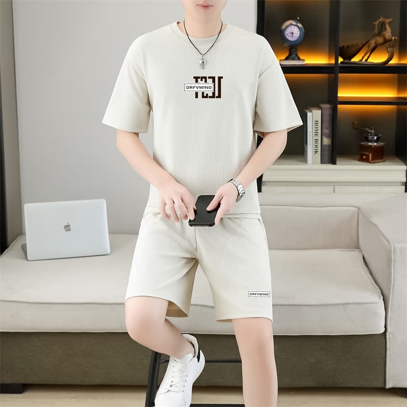 폭발 남자 여름 새로운 얼음 센스 반팔 반바지 투피스 세트 속도 건조한 캐주얼 루즈핏 XL 티셔츠 오부 바지 이미지 5
