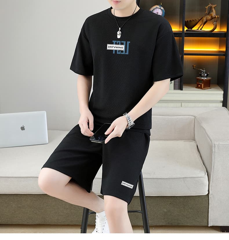 폭발 남자 여름 새로운 얼음 센스 반팔 반바지 투피스 세트 속도 건조한 캐주얼 루즈핏 XL 티셔츠 오부 바지 상세 이미지 8