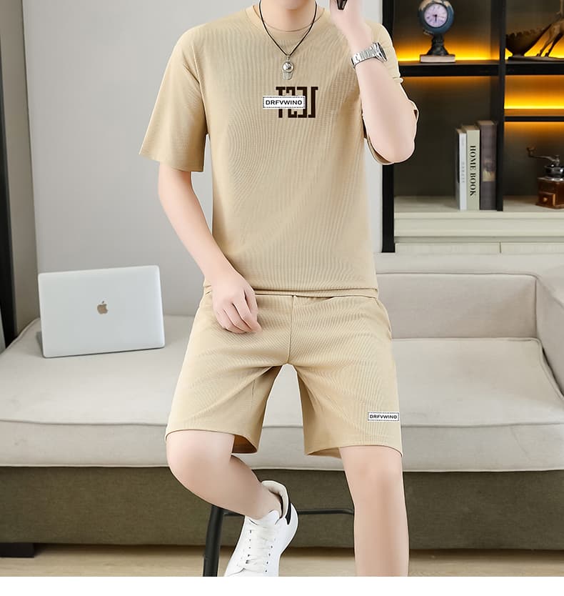 폭발 남자 여름 새로운 얼음 센스 반팔 반바지 투피스 세트 속도 건조한 캐주얼 루즈핏 XL 티셔츠 오부 바지 상세 이미지 14