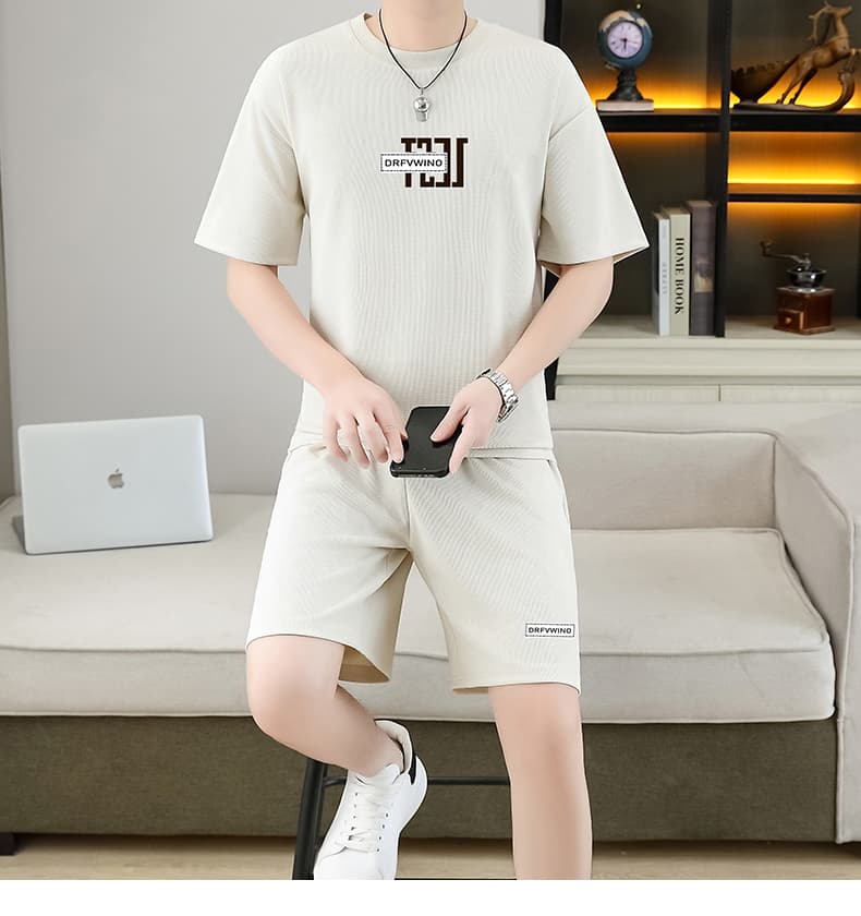 폭발 남자 여름 새로운 얼음 센스 반팔 반바지 투피스 세트 속도 건조한 캐주얼 루즈핏 XL 티셔츠 오부 바지 상세 이미지 16