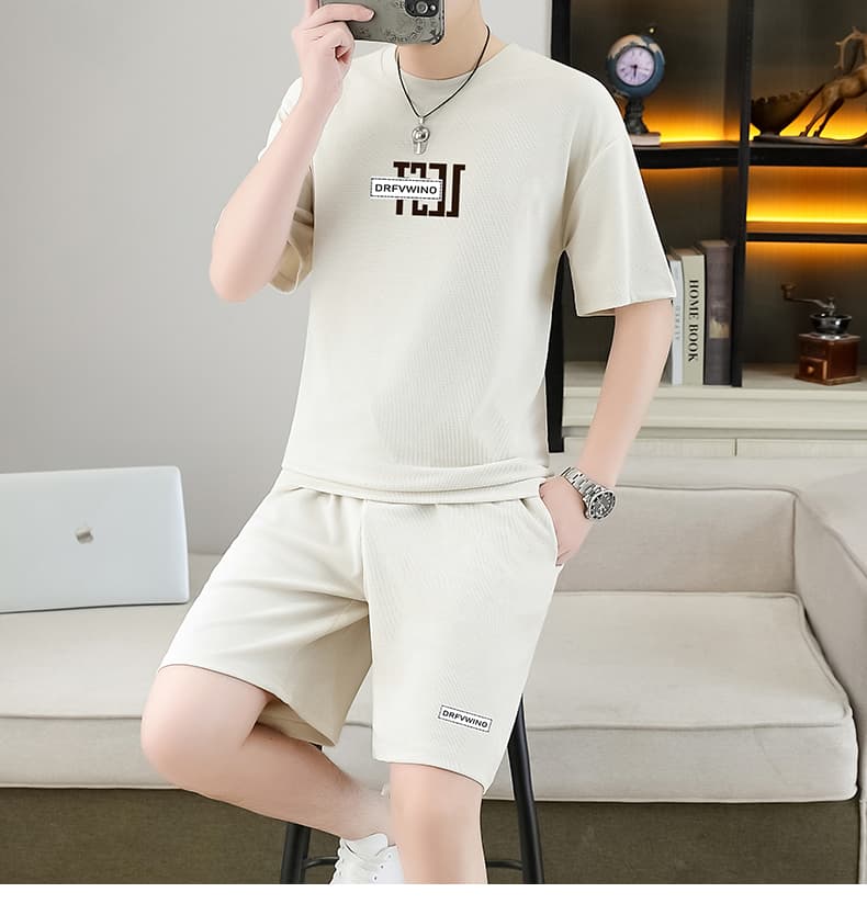 폭발 남자 여름 새로운 얼음 센스 반팔 반바지 투피스 세트 속도 건조한 캐주얼 루즈핏 XL 티셔츠 오부 바지 상세 이미지 18