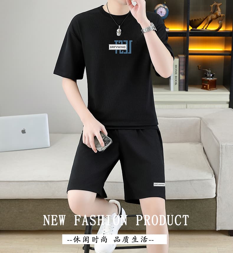 폭발 남자 여름 새로운 얼음 센스 반팔 반바지 투피스 세트 속도 건조한 캐주얼 루즈핏 XL 티셔츠 오부 바지 상세 이미지 1
