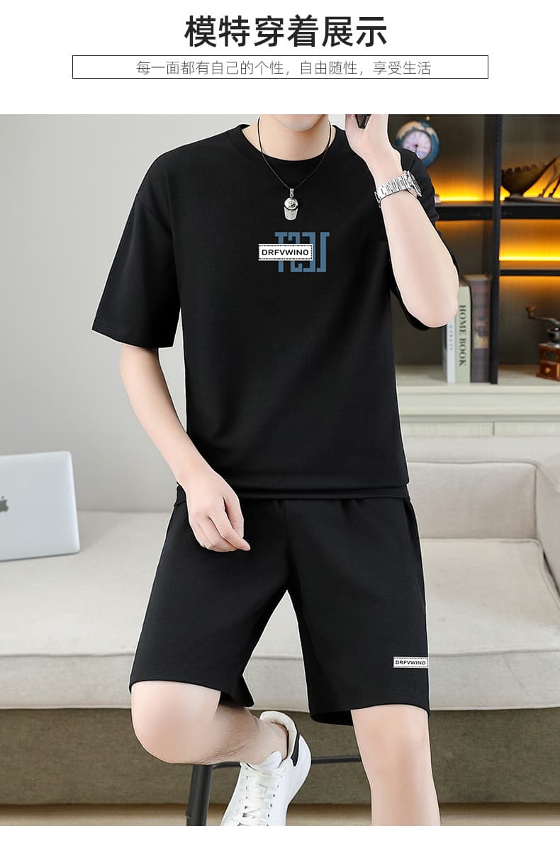 폭발 남자 여름 새로운 얼음 센스 반팔 반바지 투피스 세트 속도 건조한 캐주얼 루즈핏 XL 티셔츠 오부 바지 상세 이미지 6