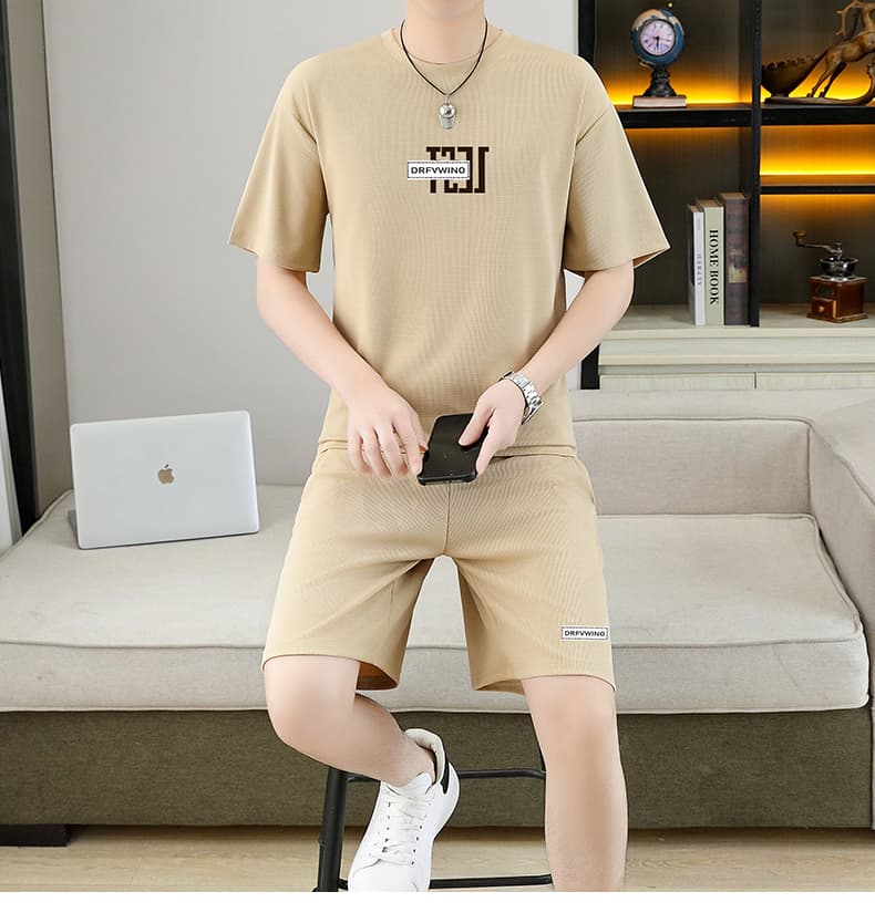 폭발 남자 여름 새로운 얼음 센스 반팔 반바지 투피스 세트 속도 건조한 캐주얼 루즈핏 XL 티셔츠 오부 바지 상세 이미지 13