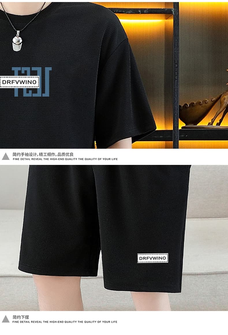 폭발 남자 여름 새로운 얼음 센스 반팔 반바지 투피스 세트 속도 건조한 캐주얼 루즈핏 XL 티셔츠 오부 바지 상세 이미지 20