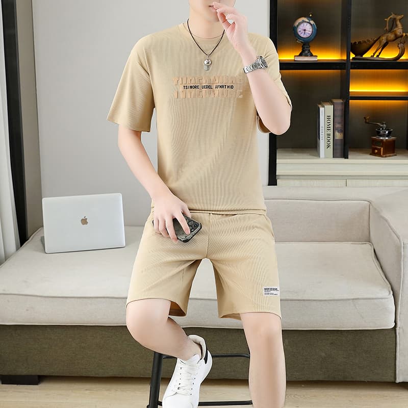 폭발 남자 여름 새로운 얼음 센스 반팔 반바지 투피스 세트 속도 건조한 캐주얼 루즈핏 XL 티셔츠 오부 바지 이미지 5