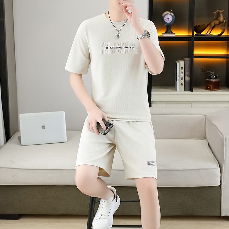 폭발 남자 여름 새로운 얼음 센스 반팔 반바지 투피스 세트 속도 건조한 캐주얼 루즈핏 XL 티셔츠 오부 바지 이미지 3