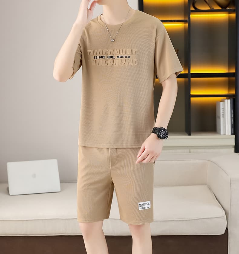폭발 남자 여름 새로운 얼음 센스 반팔 반바지 투피스 세트 속도 건조한 캐주얼 루즈핏 XL 티셔츠 오부 바지 상세 이미지 16