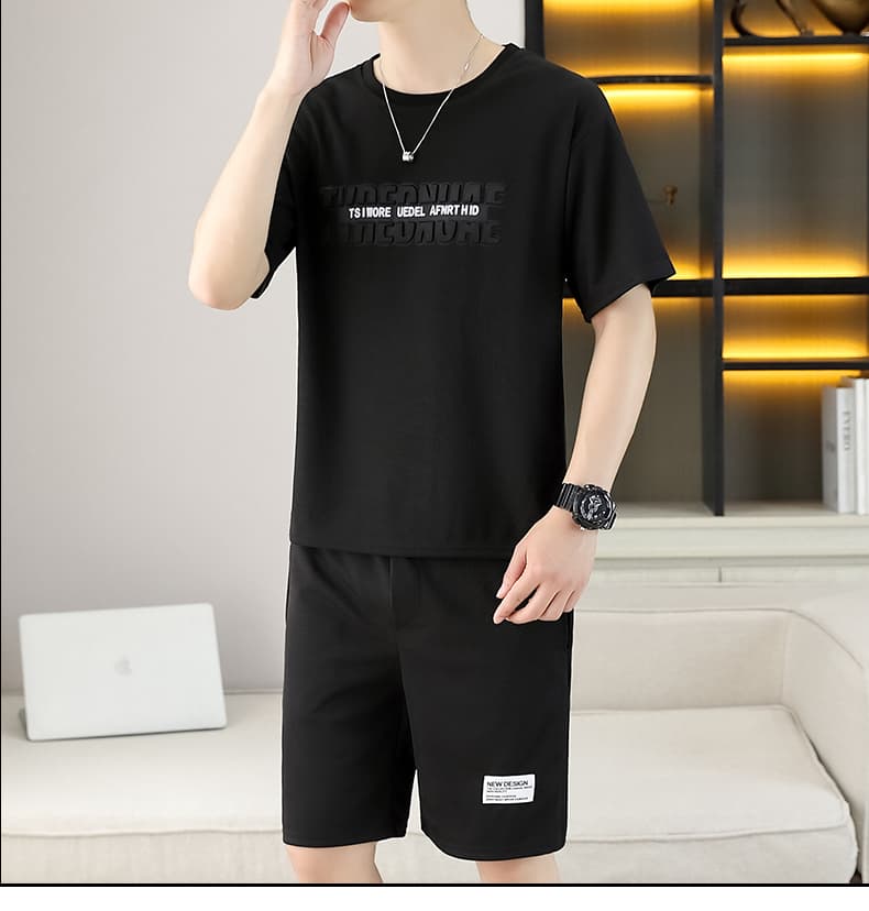 폭발 남자 여름 새로운 얼음 센스 반팔 반바지 투피스 세트 속도 건조한 캐주얼 루즈핏 XL 티셔츠 오부 바지 상세 이미지 20