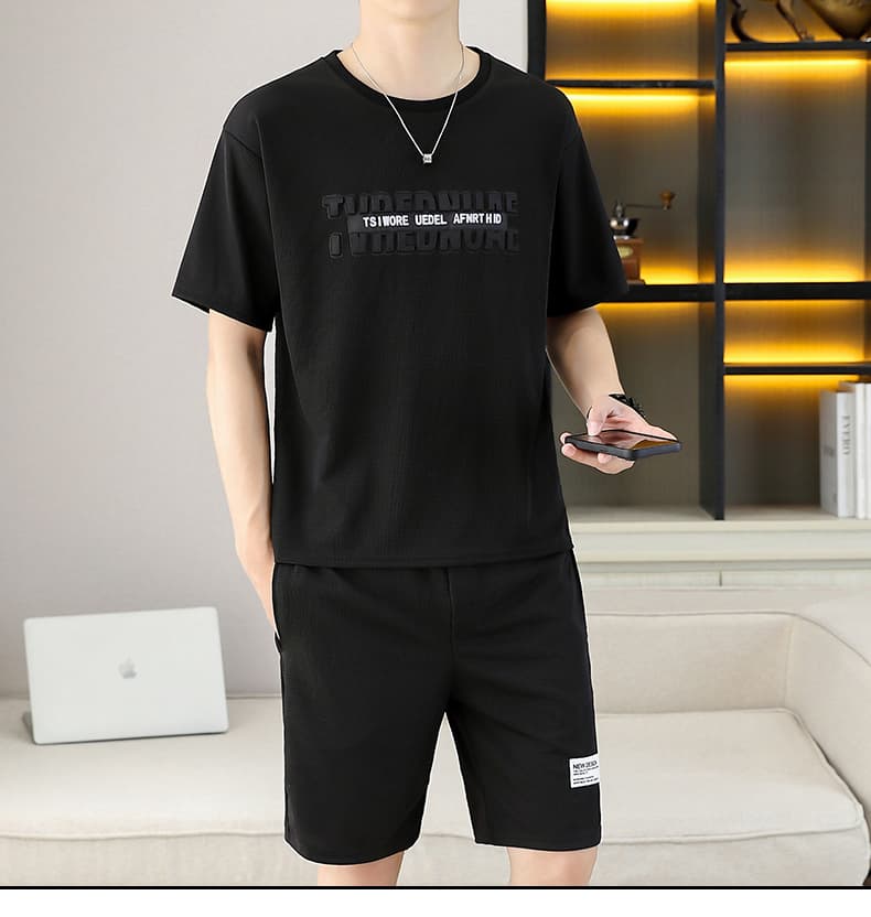 폭발 남자 여름 새로운 얼음 센스 반팔 반바지 투피스 세트 속도 건조한 캐주얼 루즈핏 XL 티셔츠 오부 바지 상세 이미지 21