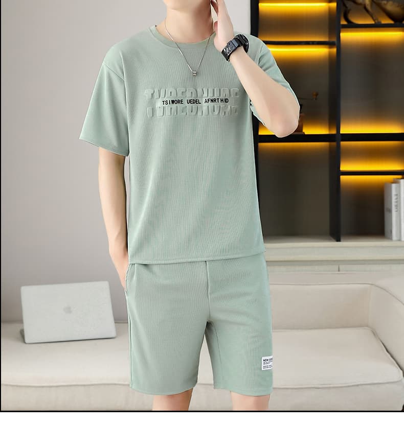폭발 남자 여름 새로운 얼음 센스 반팔 반바지 투피스 세트 속도 건조한 캐주얼 루즈핏 XL 티셔츠 오부 바지 상세 이미지 25