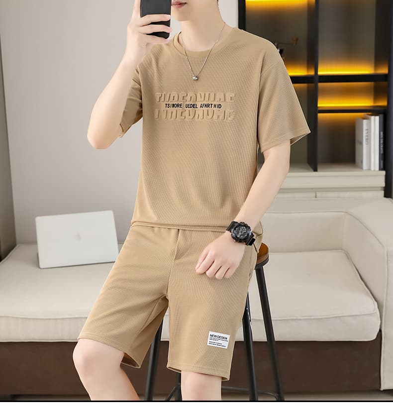 폭발 남자 여름 새로운 얼음 센스 반팔 반바지 투피스 세트 속도 건조한 캐주얼 루즈핏 XL 티셔츠 오부 바지 상세 이미지 17