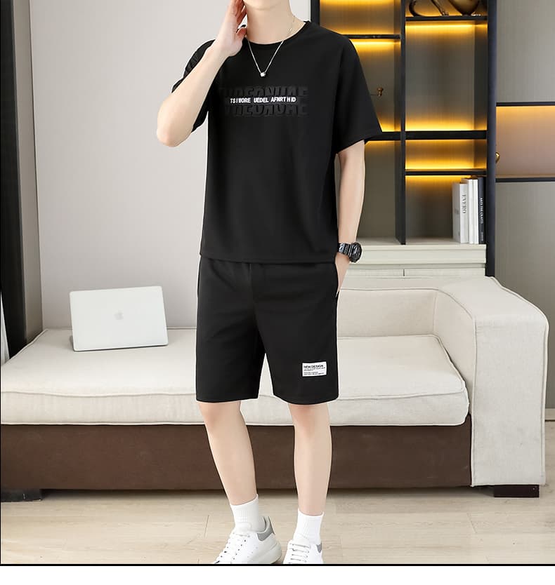 폭발 남자 여름 새로운 얼음 센스 반팔 반바지 투피스 세트 속도 건조한 캐주얼 루즈핏 XL 티셔츠 오부 바지 상세 이미지 19
