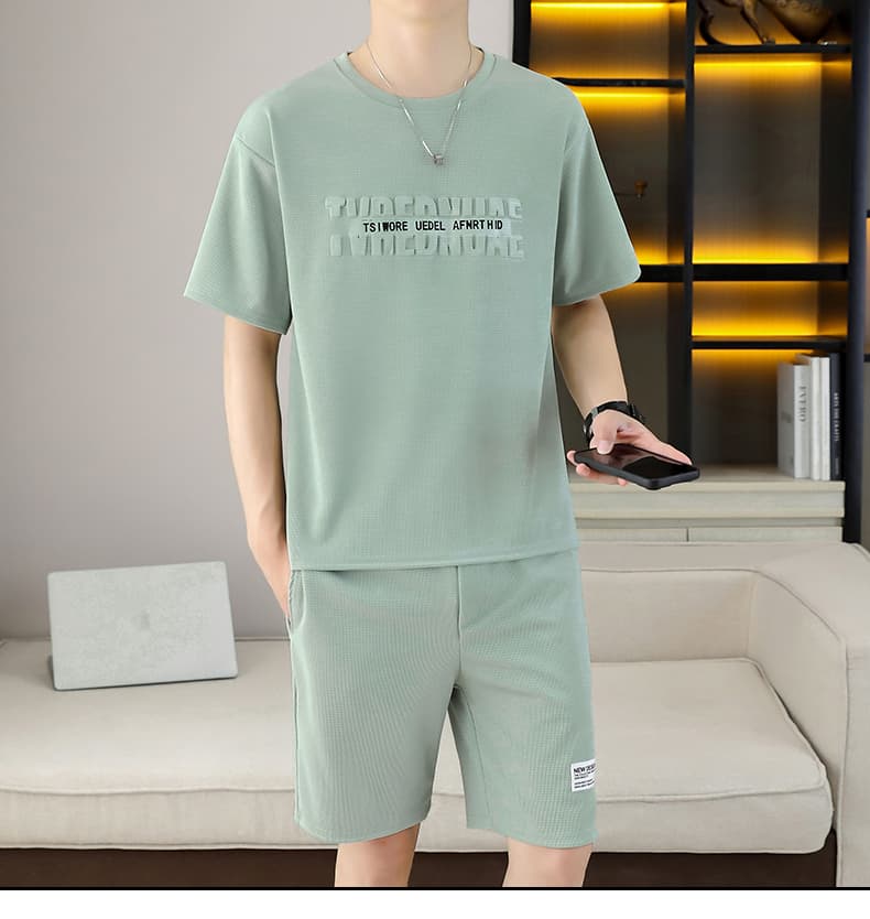 폭발 남자 여름 새로운 얼음 센스 반팔 반바지 투피스 세트 속도 건조한 캐주얼 루즈핏 XL 티셔츠 오부 바지 상세 이미지 26
