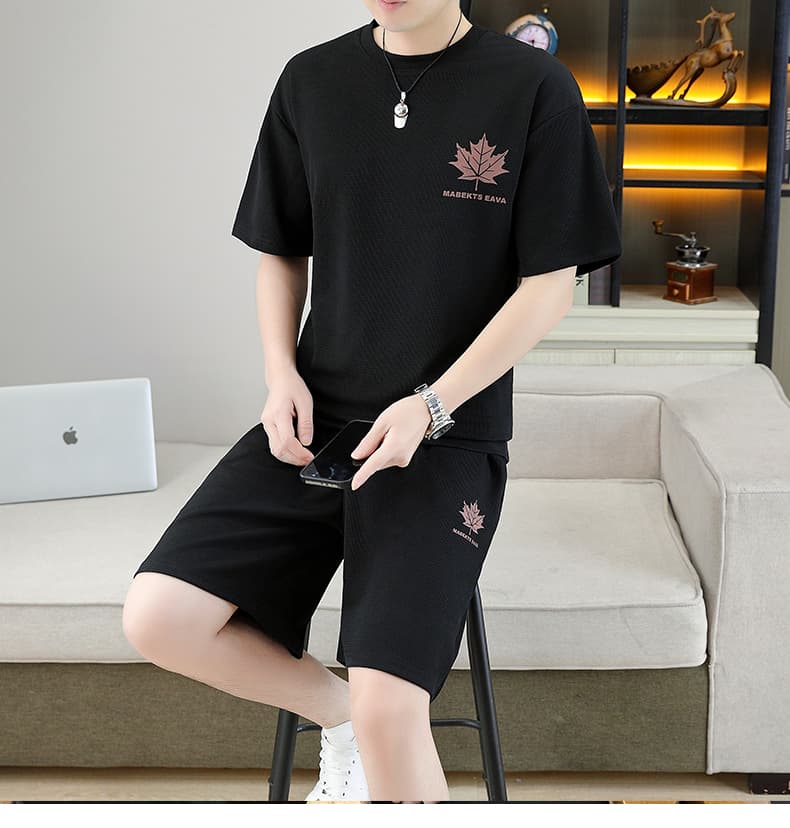 폭발 남자 여름 새로운 얼음 센스 반팔 반바지 투피스 세트 속도 건조한 캐주얼 루즈핏 XL 티셔츠 오부 바지 상세 이미지 8