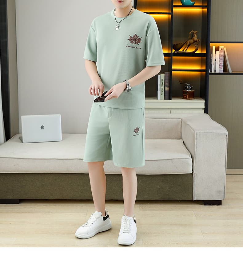 폭발 남자 여름 새로운 얼음 센스 반팔 반바지 투피스 세트 속도 건조한 캐주얼 루즈핏 XL 티셔츠 오부 바지 상세 이미지 9