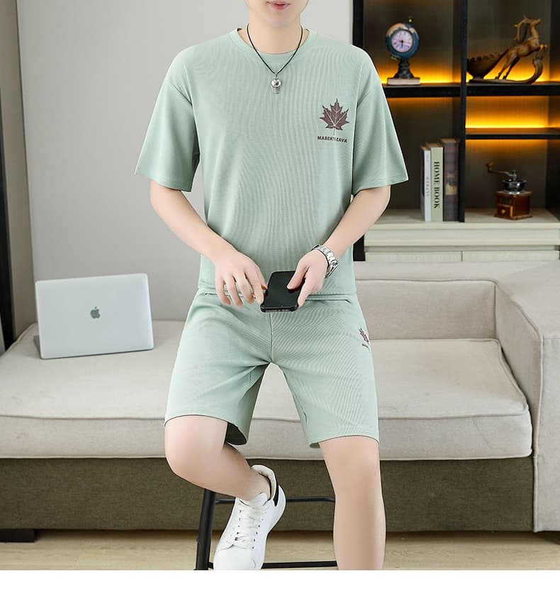 폭발 남자 여름 새로운 얼음 센스 반팔 반바지 투피스 세트 속도 건조한 캐주얼 루즈핏 XL 티셔츠 오부 바지 상세 이미지 10