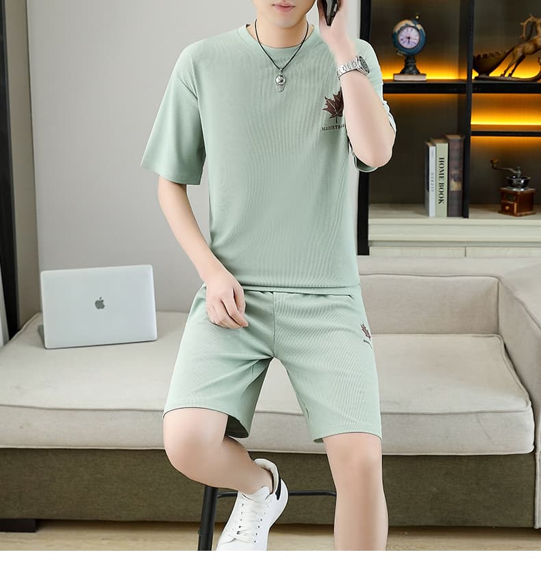 폭발 남자 여름 새로운 얼음 센스 반팔 반바지 투피스 세트 속도 건조한 캐주얼 루즈핏 XL 티셔츠 오부 바지 상세 이미지 11